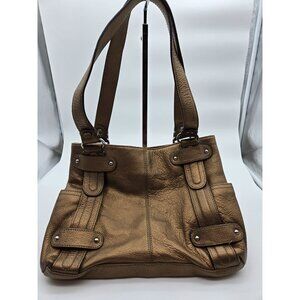 Tignanello Metallic Bronze Leather Double Strap Shoulder Bag